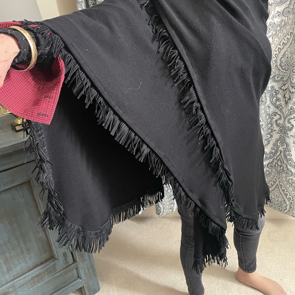 Black Fringe Shawl with Red Lining